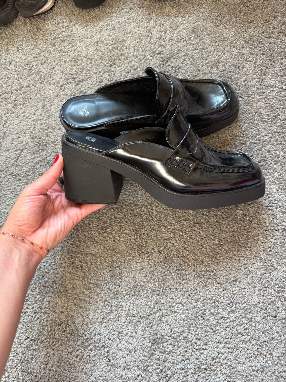 wild fable Black Patent Block-Heel Slip-On Mules